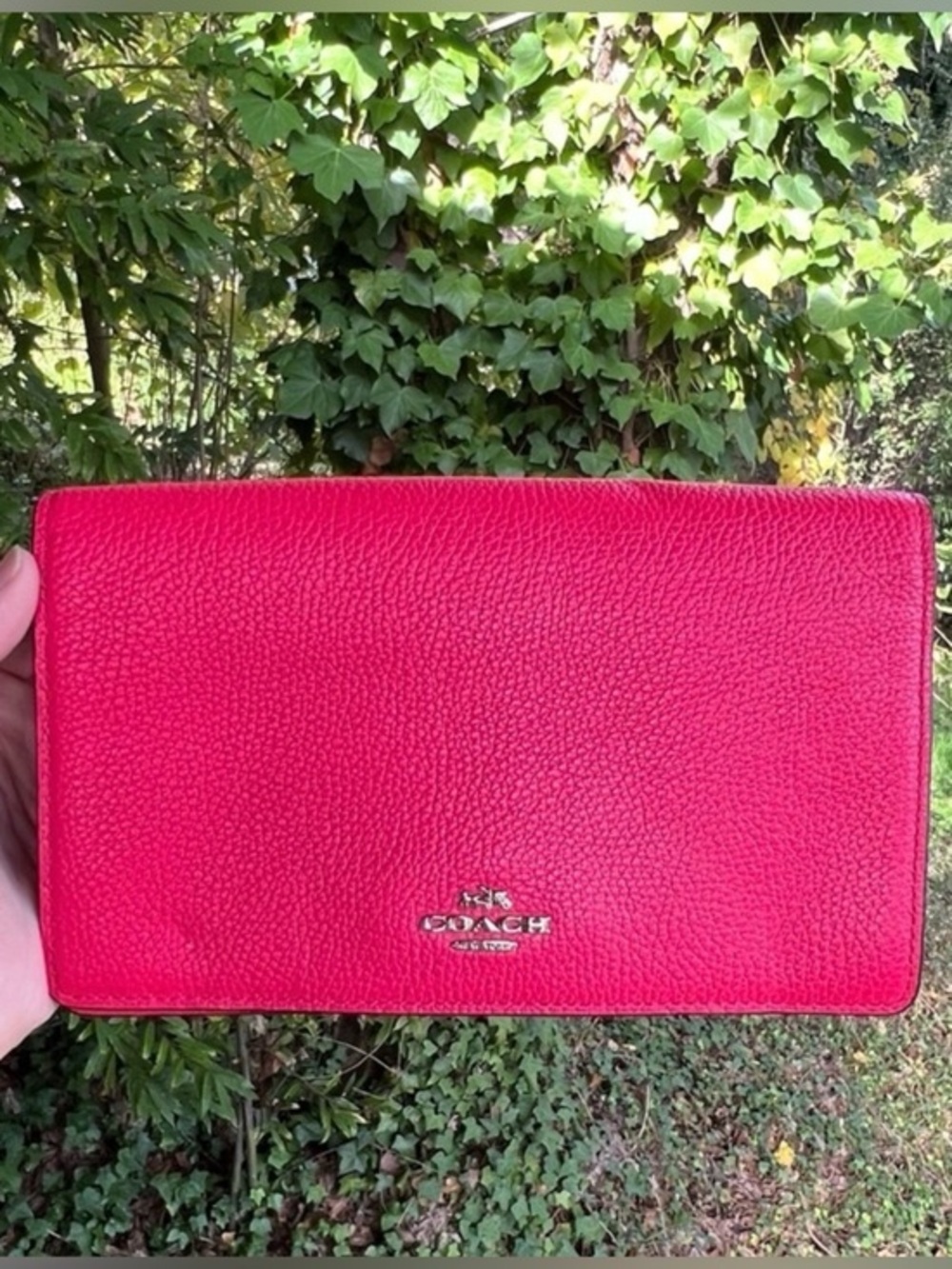 COACH Shoulder/Crossbody Purse Foldover Clutch Bag Pebble Leather Pink AUTHENTIC